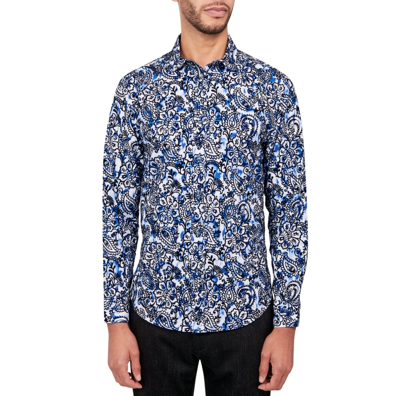 Society of Threads Mens Regular Fit Button Down Shirt  Blue Medium