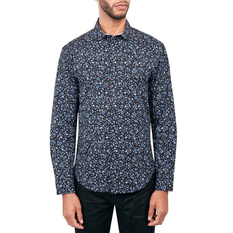 Society of Threads Mens Regular Fit Button Down Shirt Floral Black Large