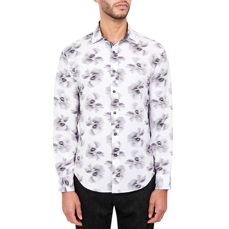 Society of Threads Mens Regular Fit Button Down Shirt Floral White Medium
