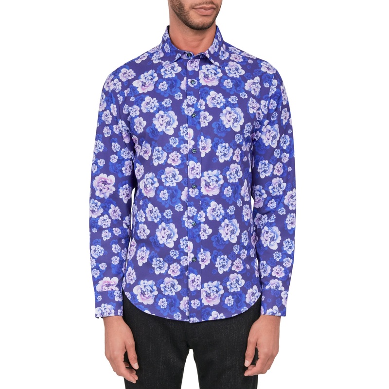 Society of Threads Mens Regular Fit Button Down Shirt Purple Large