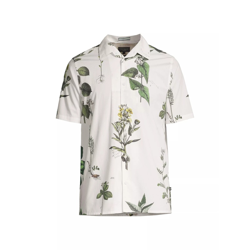 Ted Baker Mens Gort Graphic Short Sleeve Button-Front Shirt 2 / Small White