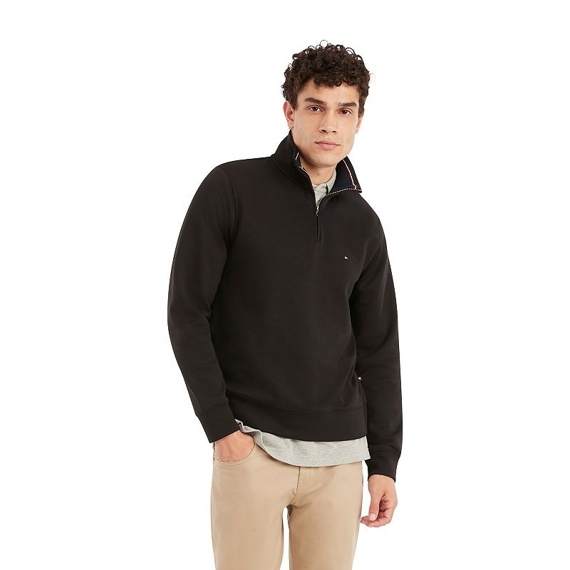 Tommy Hilfiger Mens Big Tall Mock Neck Quarter Zip Sweatshirt Black Large