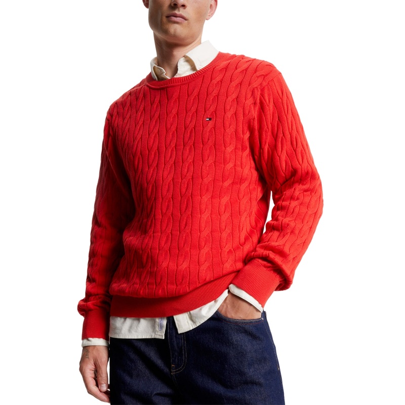 Tommy Hilfiger Mens Classic Cable Crewneck Sweater Firework Red  XL