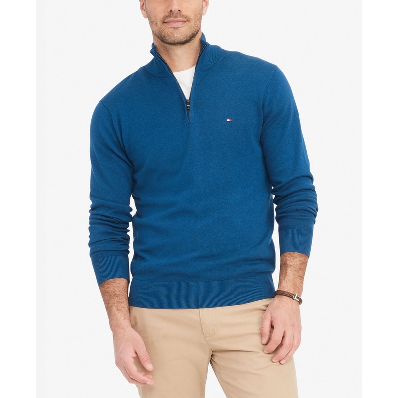 Tommy Hilfiger Mens Regular Fit Quarter Zip Mock Sweater Deep Indigo Blue Small