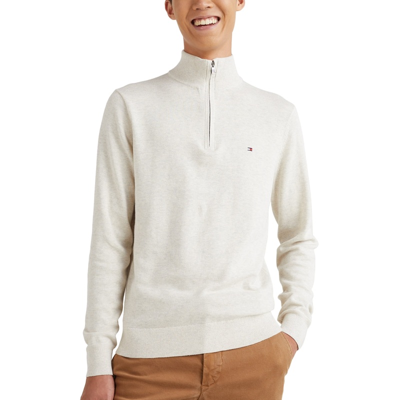 Tommy Hilfiger Mens Regular Fit Quarter Zip Sweater Mock Ancient White XXL