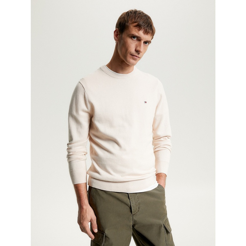 Tommy Hilfiger Mens Regular Fit Solid Crewne Sweater Cashmere Creme Beige XXL