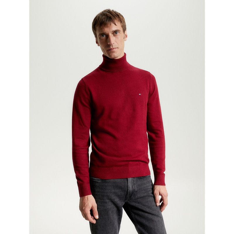 Tommy Hilfiger Mens Regular Fit Solid Turtleneck Sweater Rouge Red Small