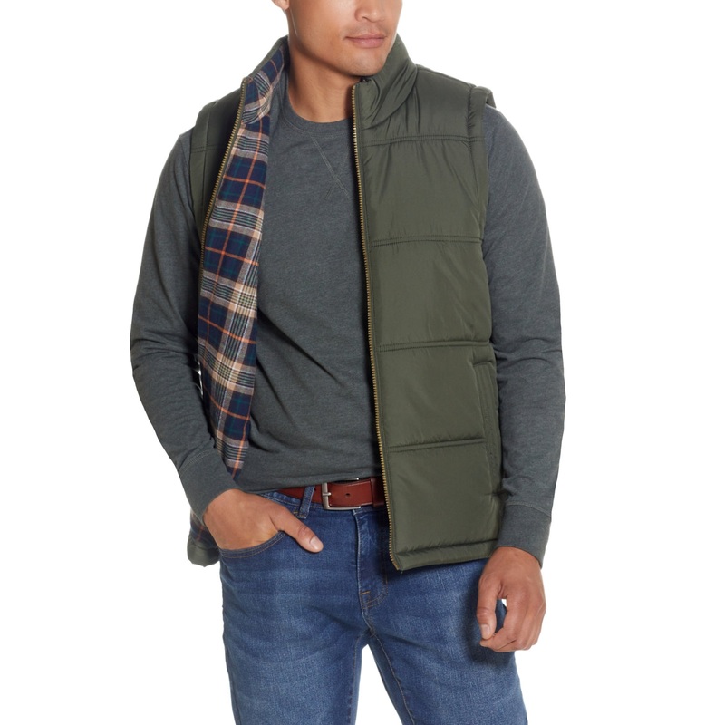 Weatherproof Vintage Men's Flannel Lined Puffer Vest Deep Olive Green Medium