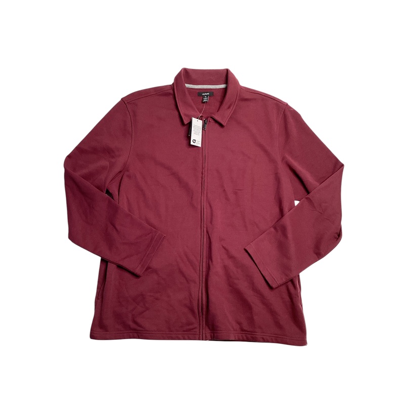 Alfani Harrington French Terry Zip Front Jacket Maroon Banner Small