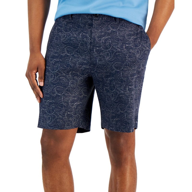 Alfani Mens Geo Print Stretch Linen Shorts Neo Navy Blue Size 40