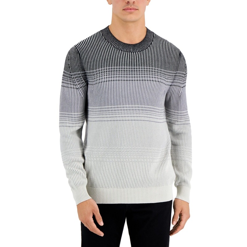 Alfani Mens Ombre Striped Sweater Black Small
