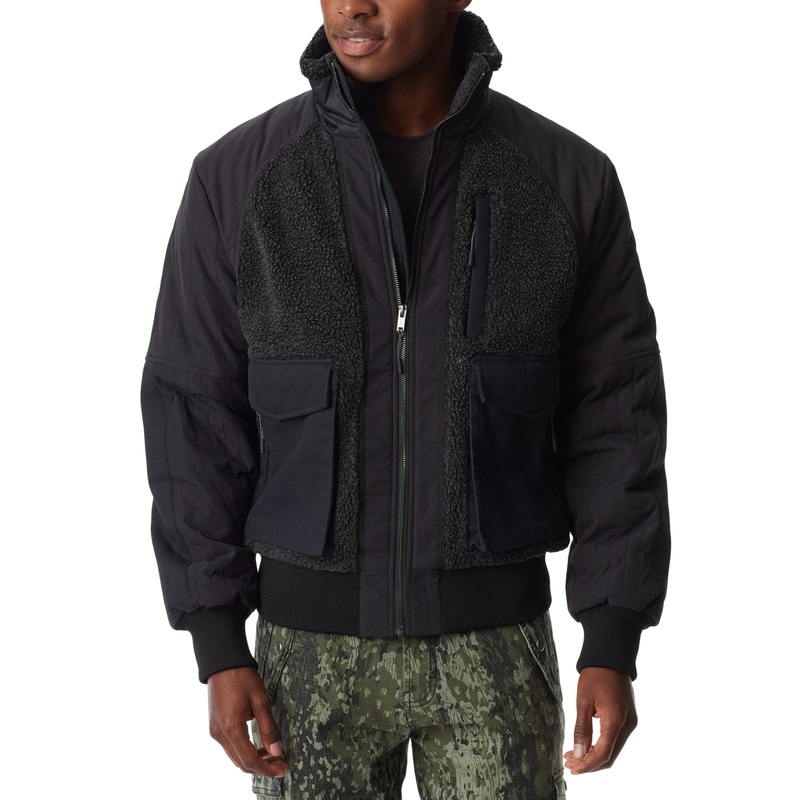 Bass Outdoor Men's Mixed Media Full Zip Bomber Jacket Caviar Black Large