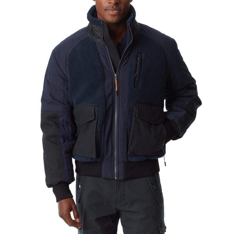 Bass Outdoor Men's Mixed Media Full Zip Bomber Jacket Navy Blue Medium