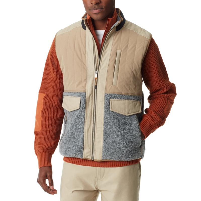 BASS OUTDOOR Mens Mixed Media Vest Beige Heather Grey Large