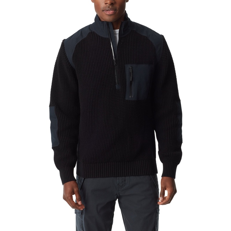 Bass Outdoor Mens Quarter Zip Long Sleeve Caviar Black Asphalt Grey Large
