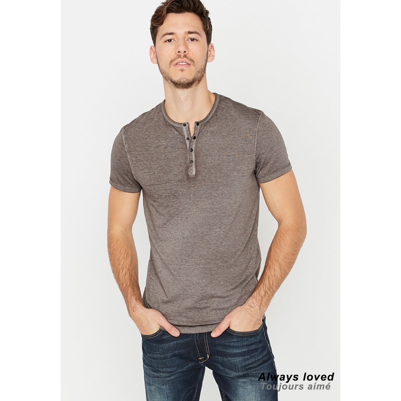Buffalo David Bitton Mens Kasum Short Sleeve Henley T Shirt Grey Large