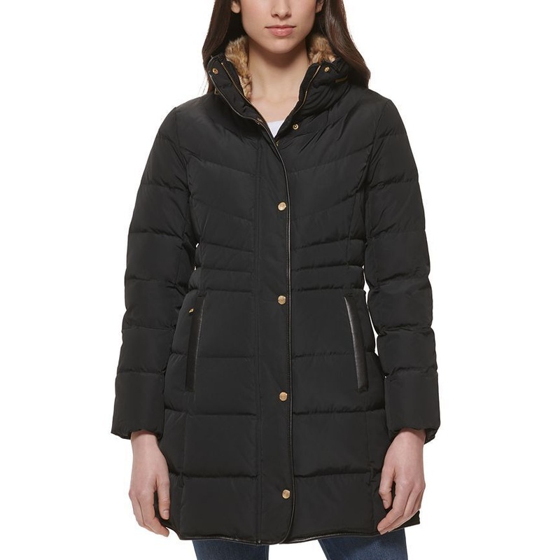 Cole Haan Womens Faux-Fur Collar Down Puffer Women's XXL Black