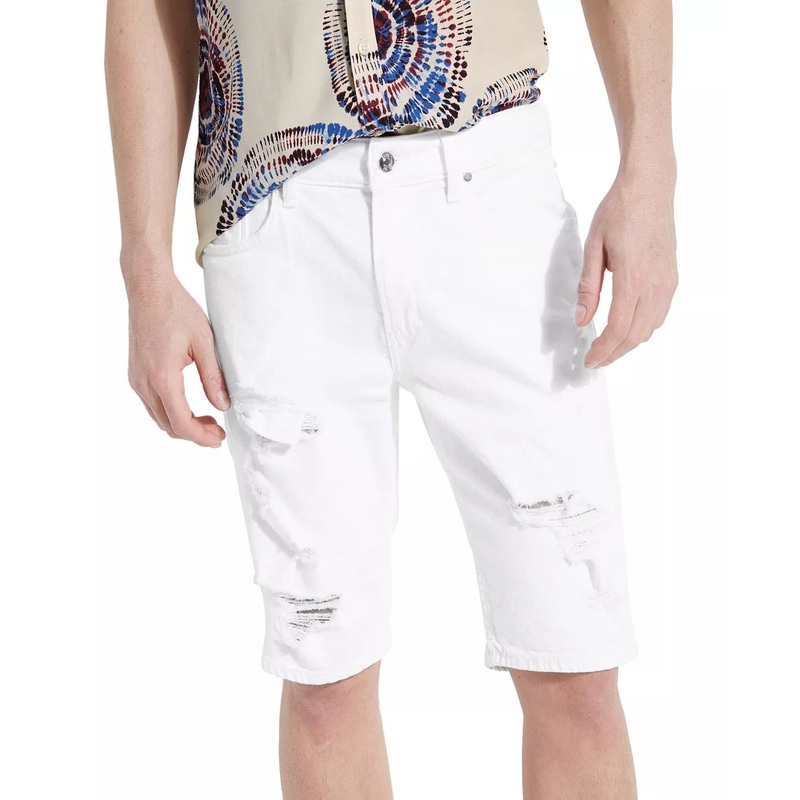 GUESS Mens Destroyed Denim Shorts White 38