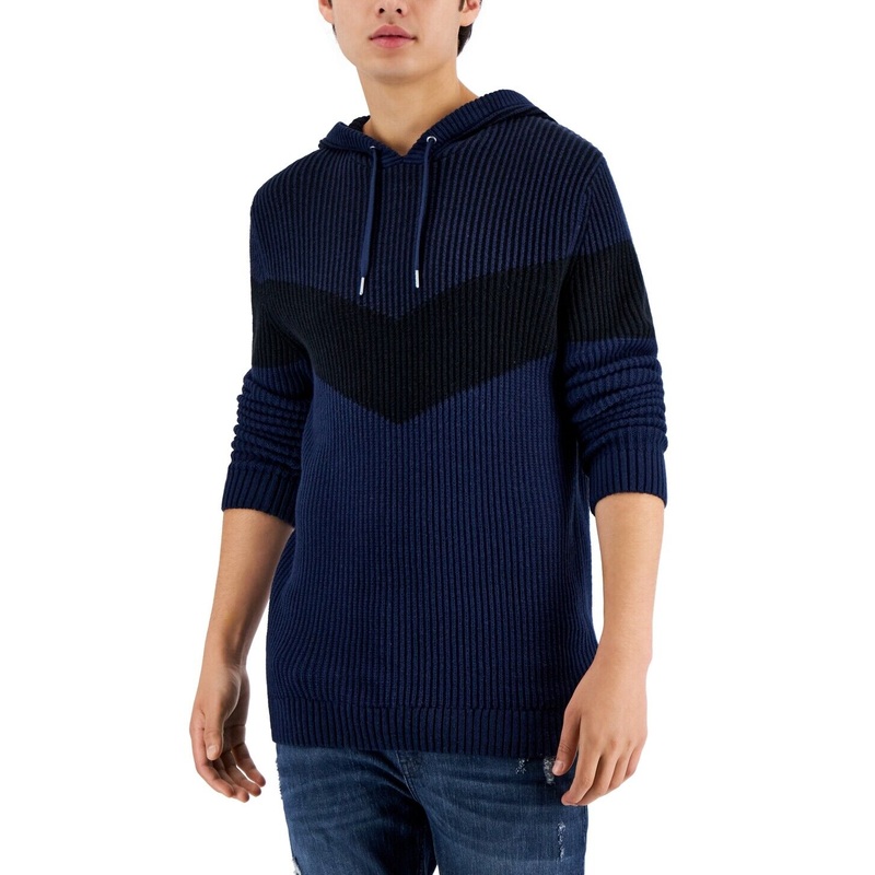 INC Men's Colorblocked Hoodie Sweater Basic Navy / Black Small