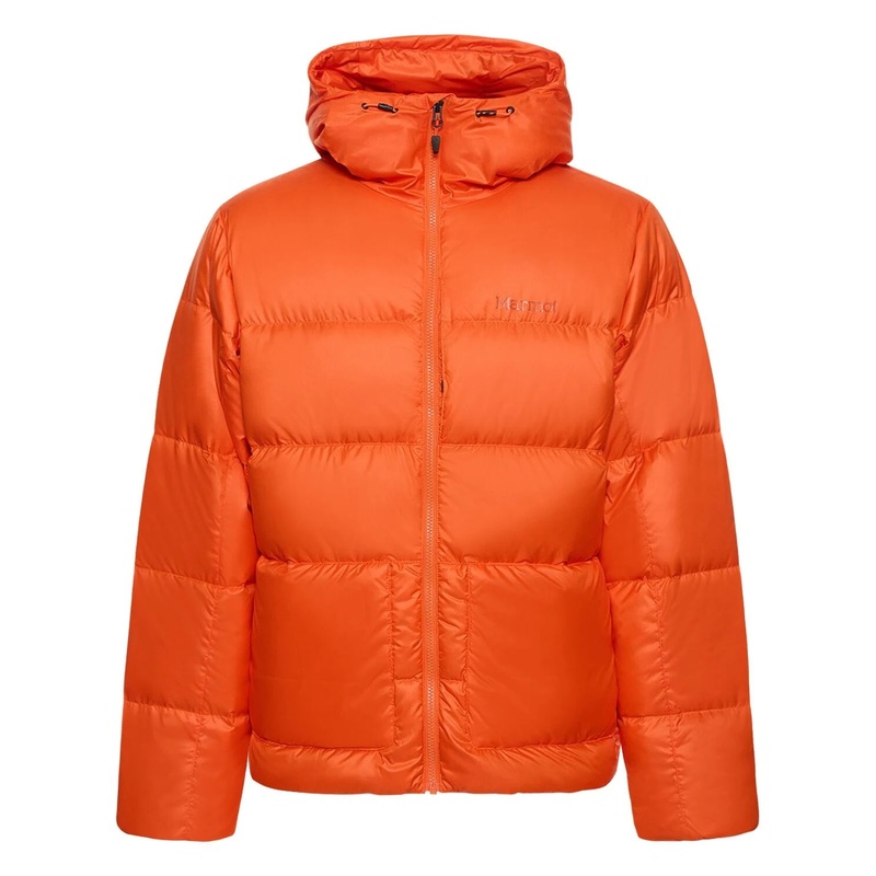 Marmot Men's Guides Quilted Full Zip Hooded Down Jacket in Flame Orange Large
