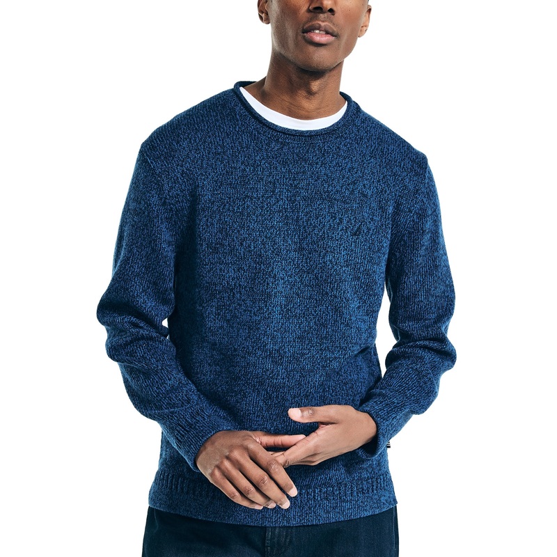 Nautica Mens Rolled Crewneck Sweater Union Blue Medium