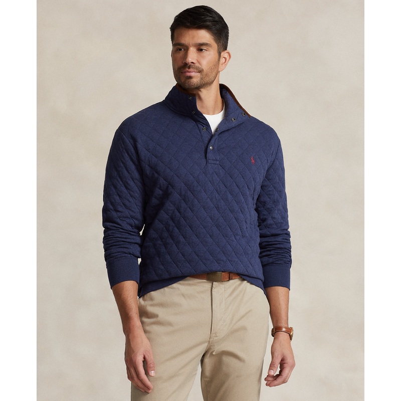 Polo Ralph Lauren Mens Big Tall Quilted Double Knit Sweater Navy Heather 2XLT