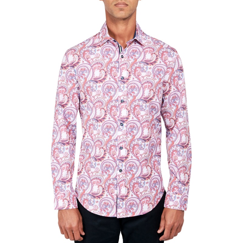 Society of Threads Mens Regular Fit Button Down Shirt Paisley Pink Medium