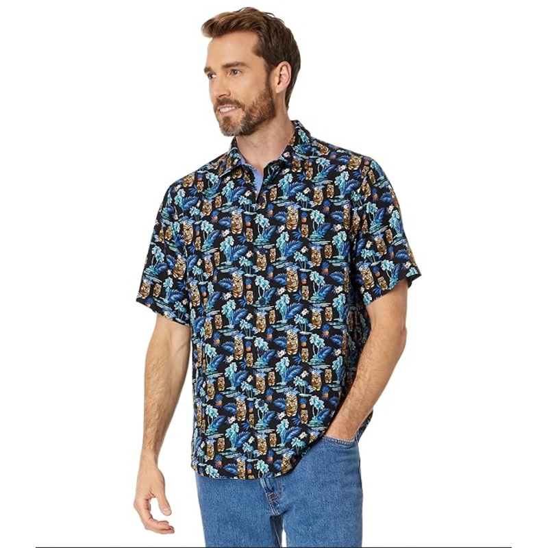 Tommy Bahama Mens Tiki Tropics Graphic Button Down Shirt Black XL