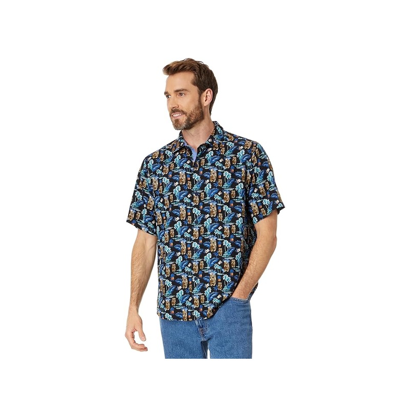 Tommy Bahama Mens Tiki Tropics Short Sleeve Button Down Shirt Black Large