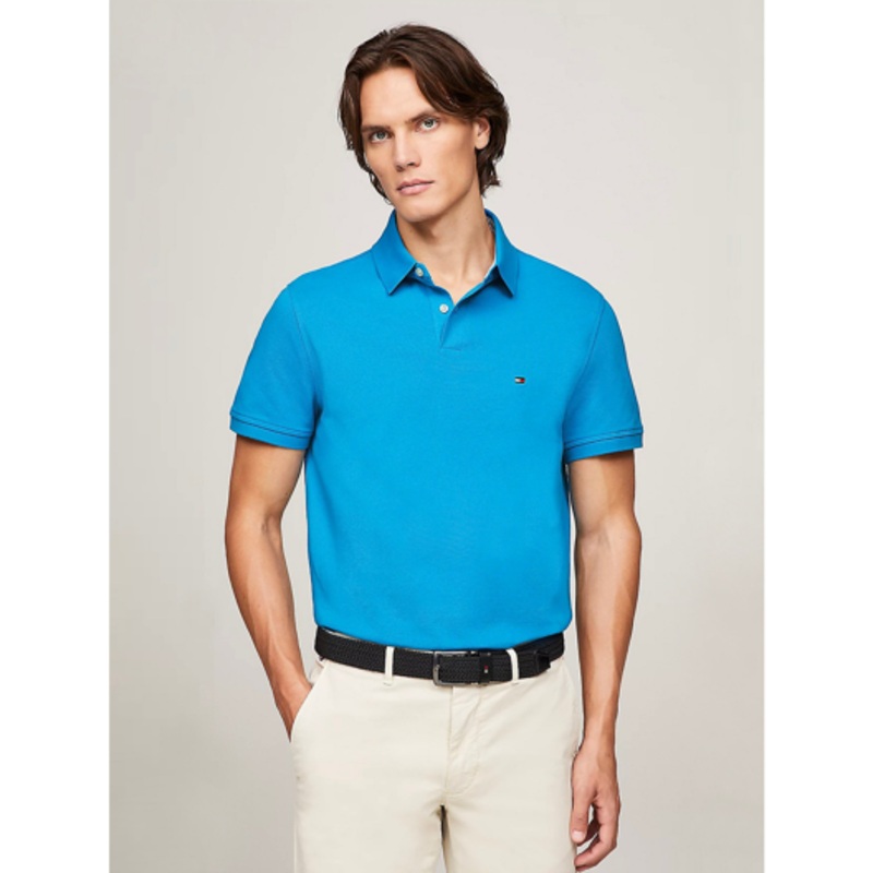 Tommy Hilfiger Men's Cotton Classic Fit 1985 Polo  Shirt Cerulean Aqua Small