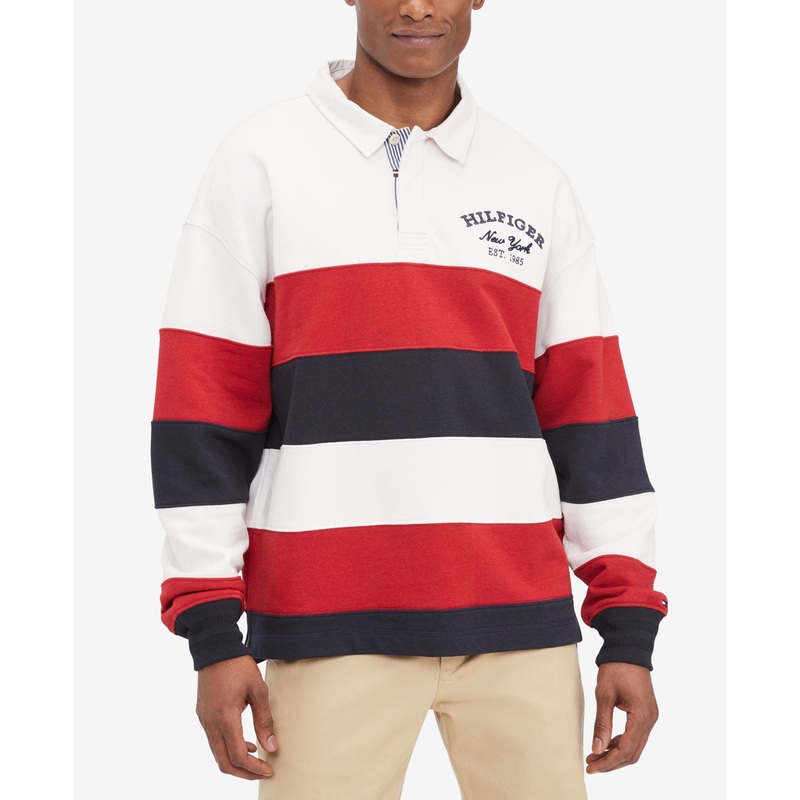 Tommy Hilfiger Mens Prep Stripe Rugby Polo Shirt Weathered White XL