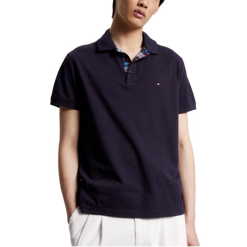 Tommy Hilfiger Mens Regular Fit Check Placket Short Sleeve Polo Shirt Blue XL