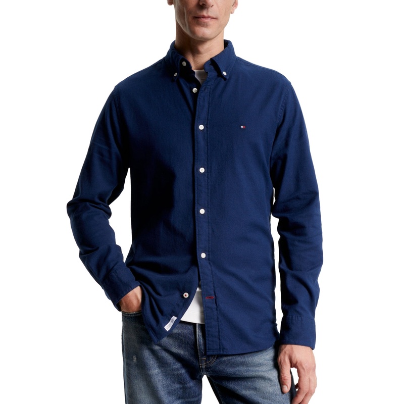 Tommy Hilfiger Mens Regular Fit Flex Button Down Shirt Carbon Navy 2XL