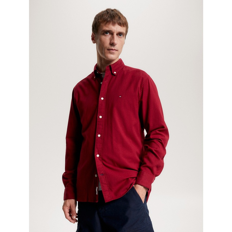 Tommy Hilfiger Mens Regular Fit Flex Button Down Shirt Rouge Medium