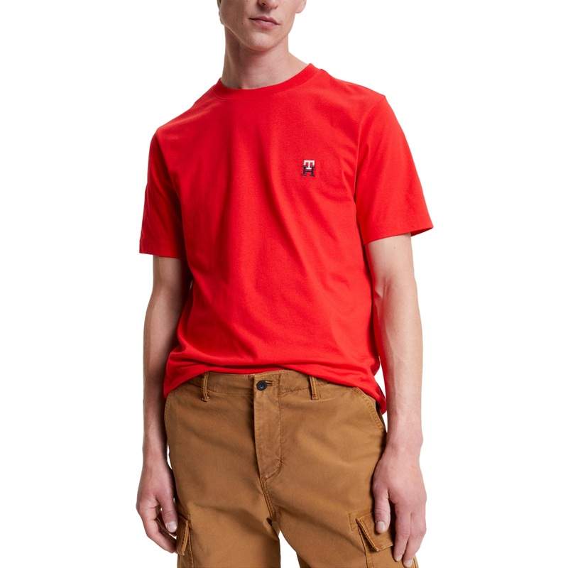 Tommy Hilfiger Mens Regular Fit Monogram Short Sleeve T Shirt Firework Red Large