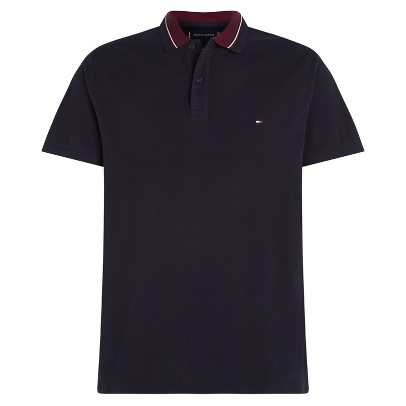 Tommy Hilfiger Mens Regular Fit Mouline Collar Polo Shirt Desert Sky Small
