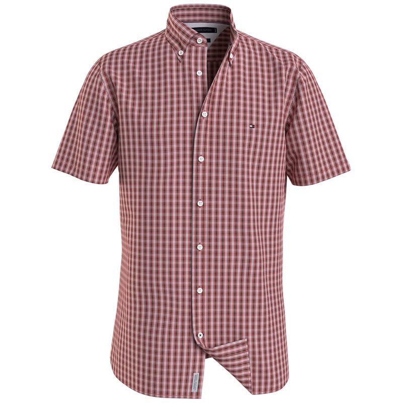 Tommy Hilfiger Mens Short Sleeve Poplin Button Down Shirt Coral Red XXL