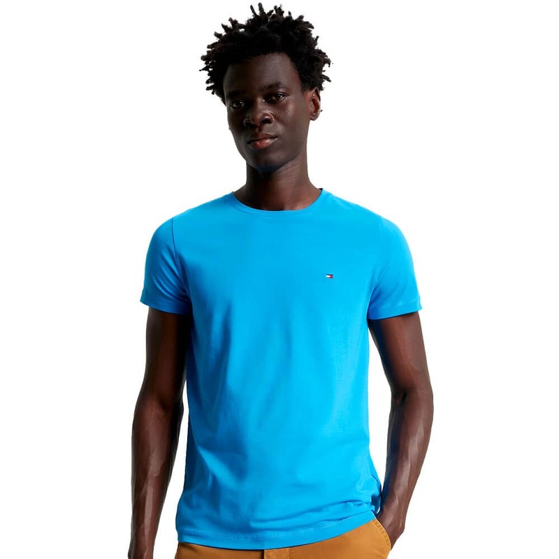 Tommy Hilfiger Mens Stretch Slim Fit Crewneck T Shirt Cerulean Aqua Blue XL
