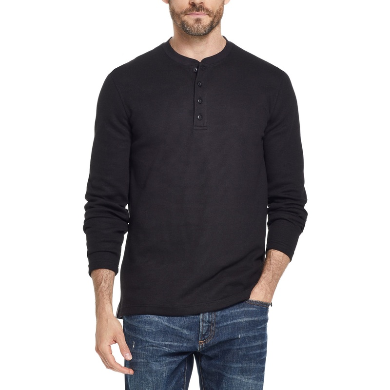 Weatherproof Vintage Mens Long Sleeve Henley T Shirt Black Large