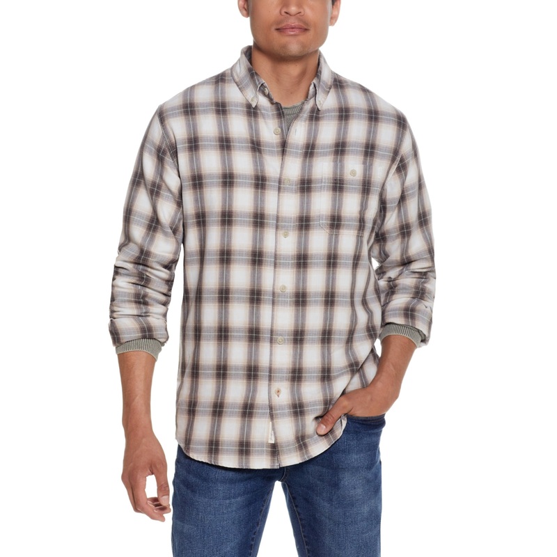 Weatherproof Vintage Mens Plaid Button Down Shirt Brown Shitake XL