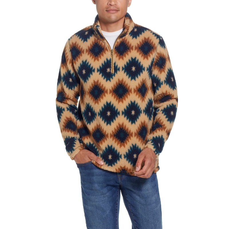 Weatherproof Vintage Mens Southwest Sherpa Quarter Zip Sweater Beige Blue XL