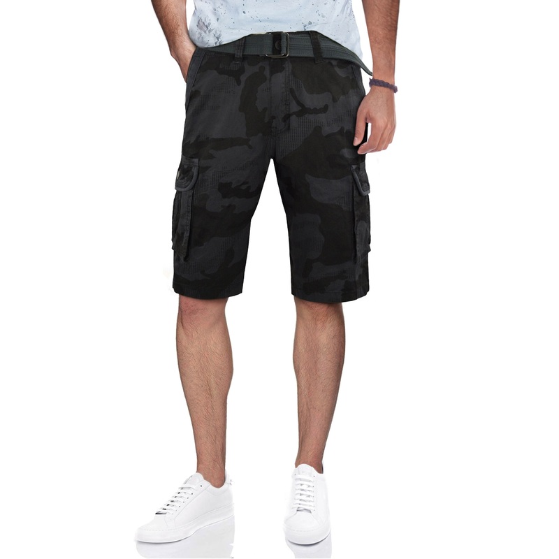 X Ray Mens Classic Fit Belted Twill Tape Cargo Shorts Charcoal Camo Grey 36