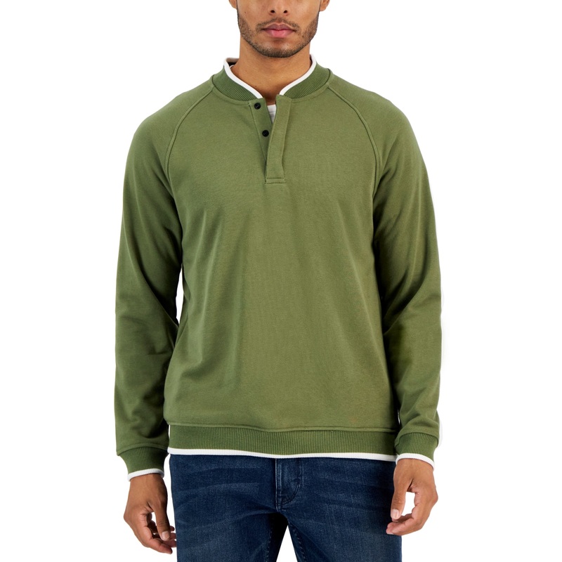 Alfani Baseball Collar Mens Long Sleeve Quarter Snap Sweatshirt Green XL