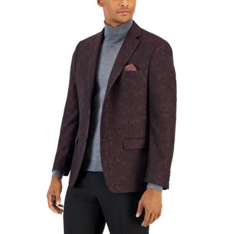 ALFANI Men's Blazer Burgundy 36S Sport Coat Slim-Fit Jacquard