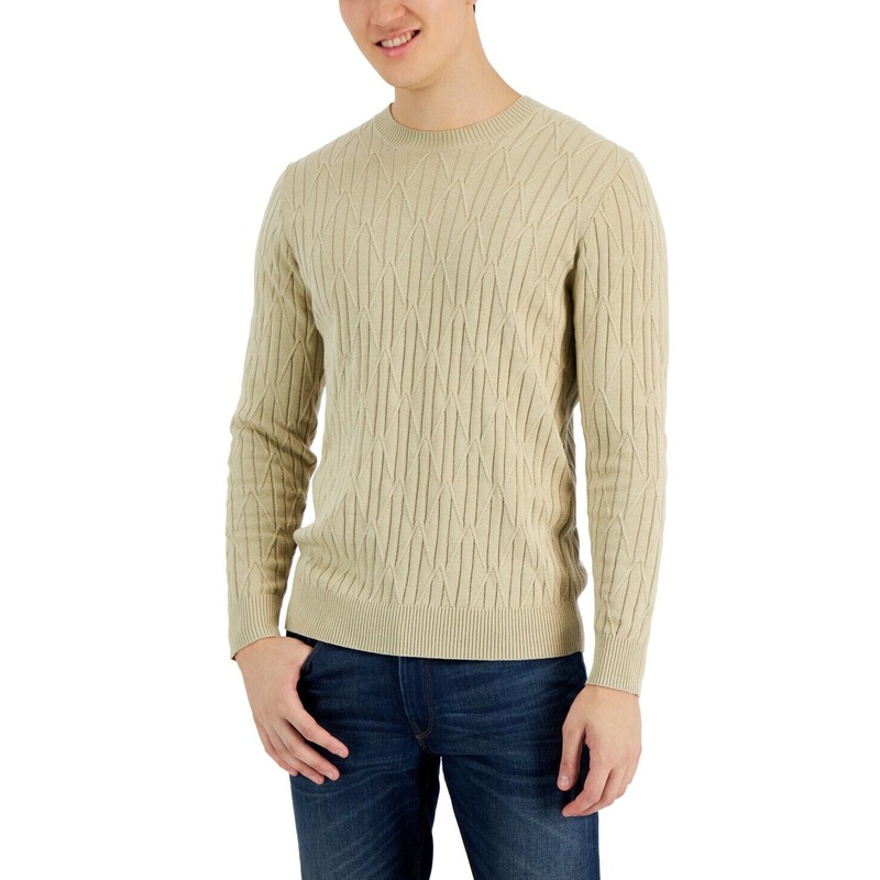 Alfani Men's Cable Sweater Twill Beige Medium