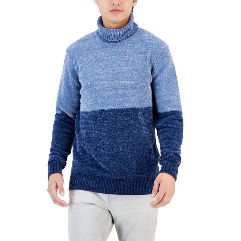 Alfani Men's Equator Colorblocked Turtleneck Sweater Blue Nite Escape 2XL