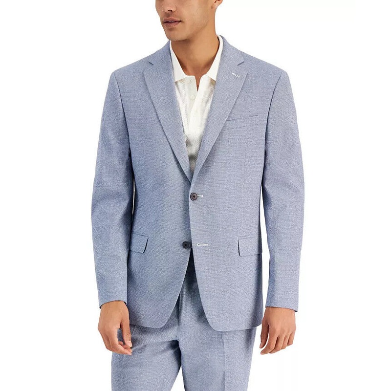 ALFANI Men's Slim-Fit Seersucker Check Suit Separate Jacket Blue 38R 2 Button
