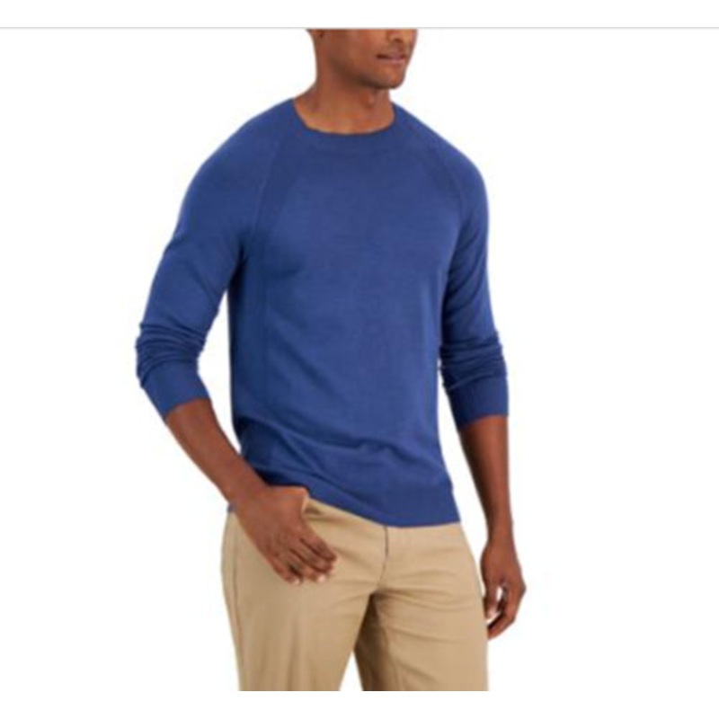 Alfani Mens Ribbed Raglan Crewneck Sweater Blue Nite Escape XL