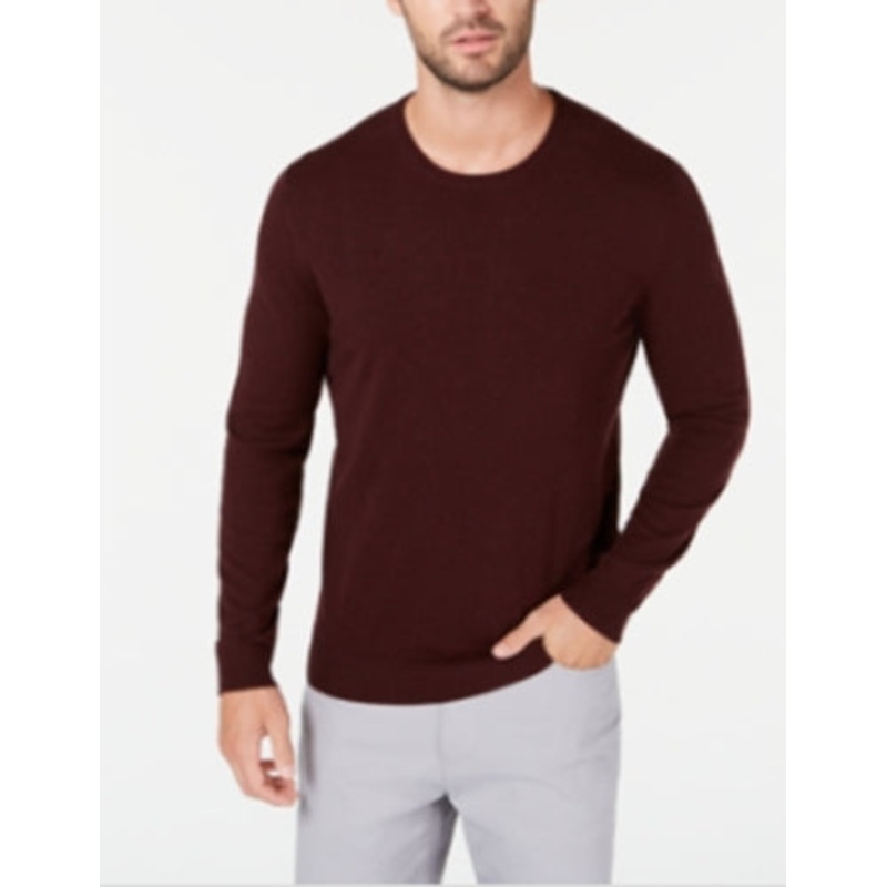 Alfani Mens Solid Crewneck Sweater Port Heather Large