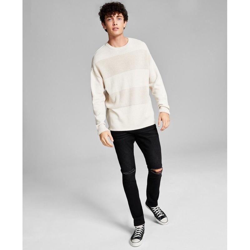And Now This Men's Textured Stripe Sweater Large Cream beige Tan